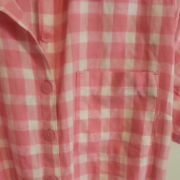 Croft & Barrow Pink Plaid short sleeve linen part button up Shirt Dress SzXL - Picture 4 of 5